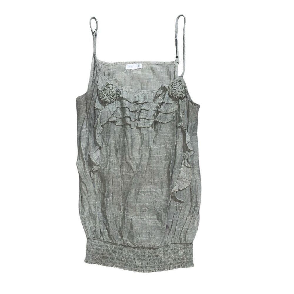 Mine Women’s Large Grey Cotton Blend Ruffled Sleeveless Top Blouse Shirt